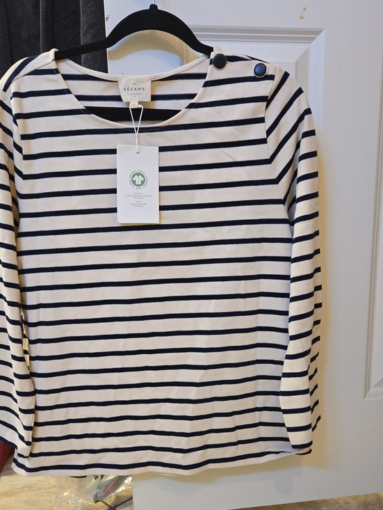 Sezane Tops - Sezane Colette Marinière Ecru / Navy - Size XL NWT
